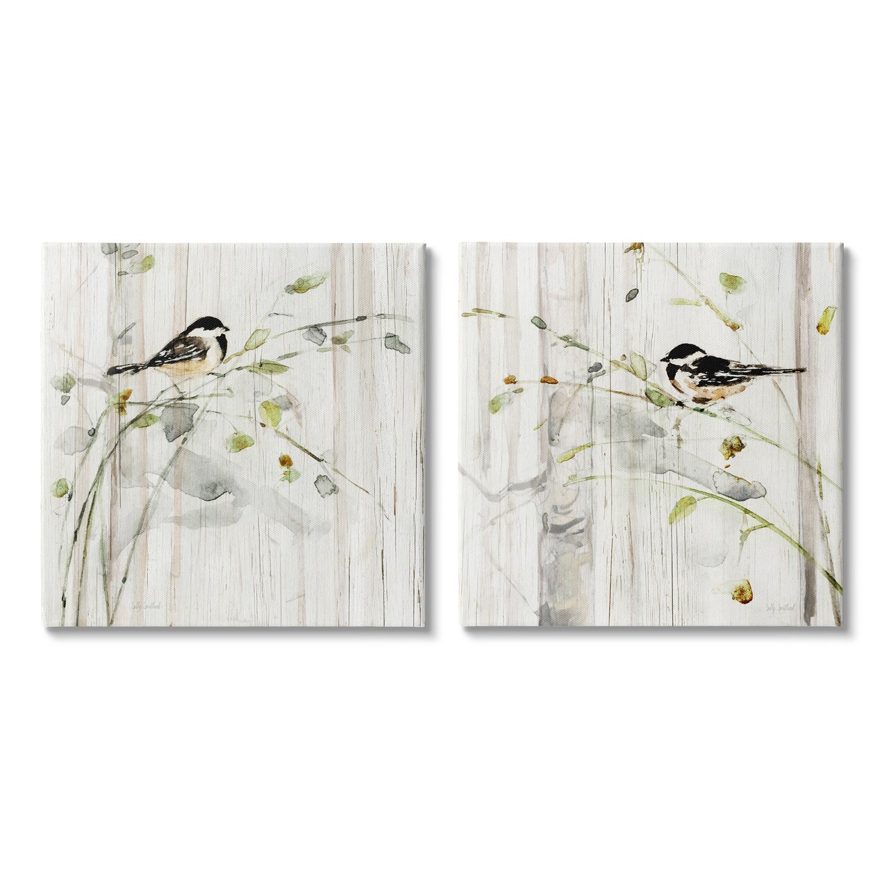 Stupell Industries Perched Birds Country Botanicals 2pc Canvas Set Design By Sally Swatland